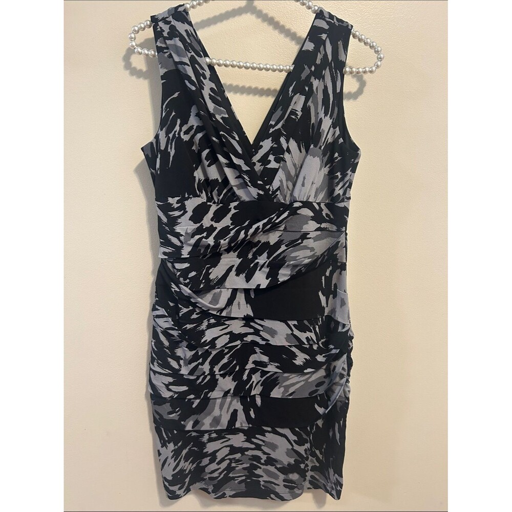 Intermission Abstract Animal Print Ruched Tiered Bodycon Cocktail Dress Size 8